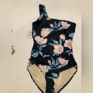 NWT Size L midnight floral Nani brand, one shoulder one piece swimsuit.